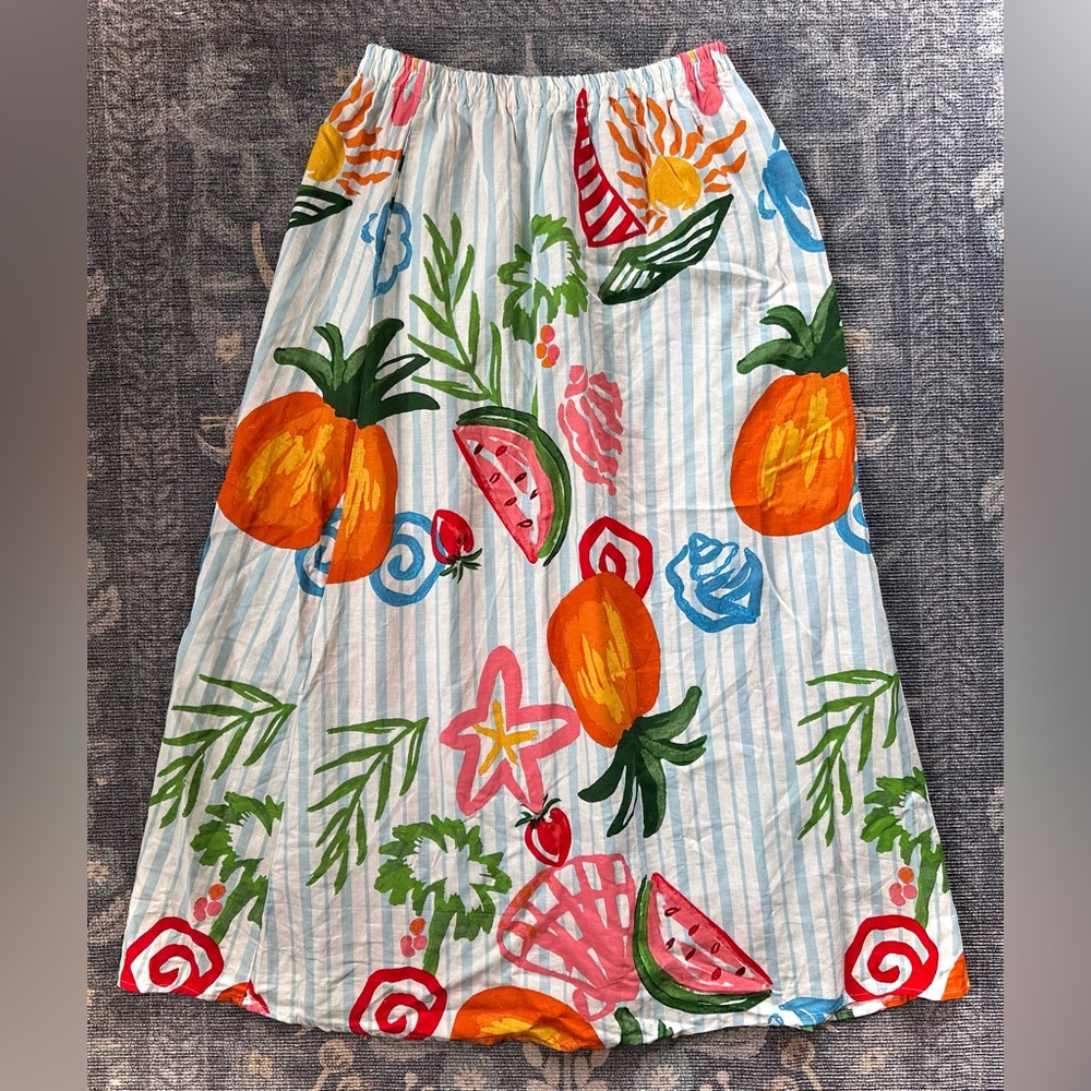 Calypso St. Barth Vibrant Linen Blend Midi Skirt with Fruit Print